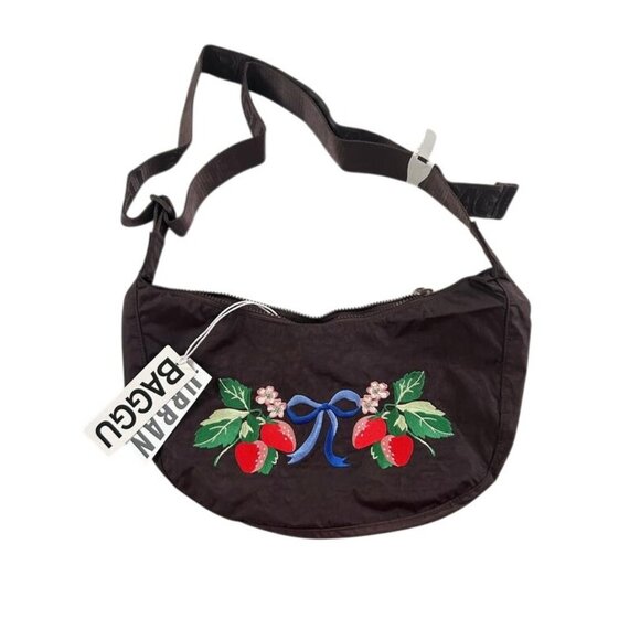 BAGGU Handbags - BAGGU UO Exclusive Strawberry Embroidery Medium Nylon Crescent Bag Crossbody
